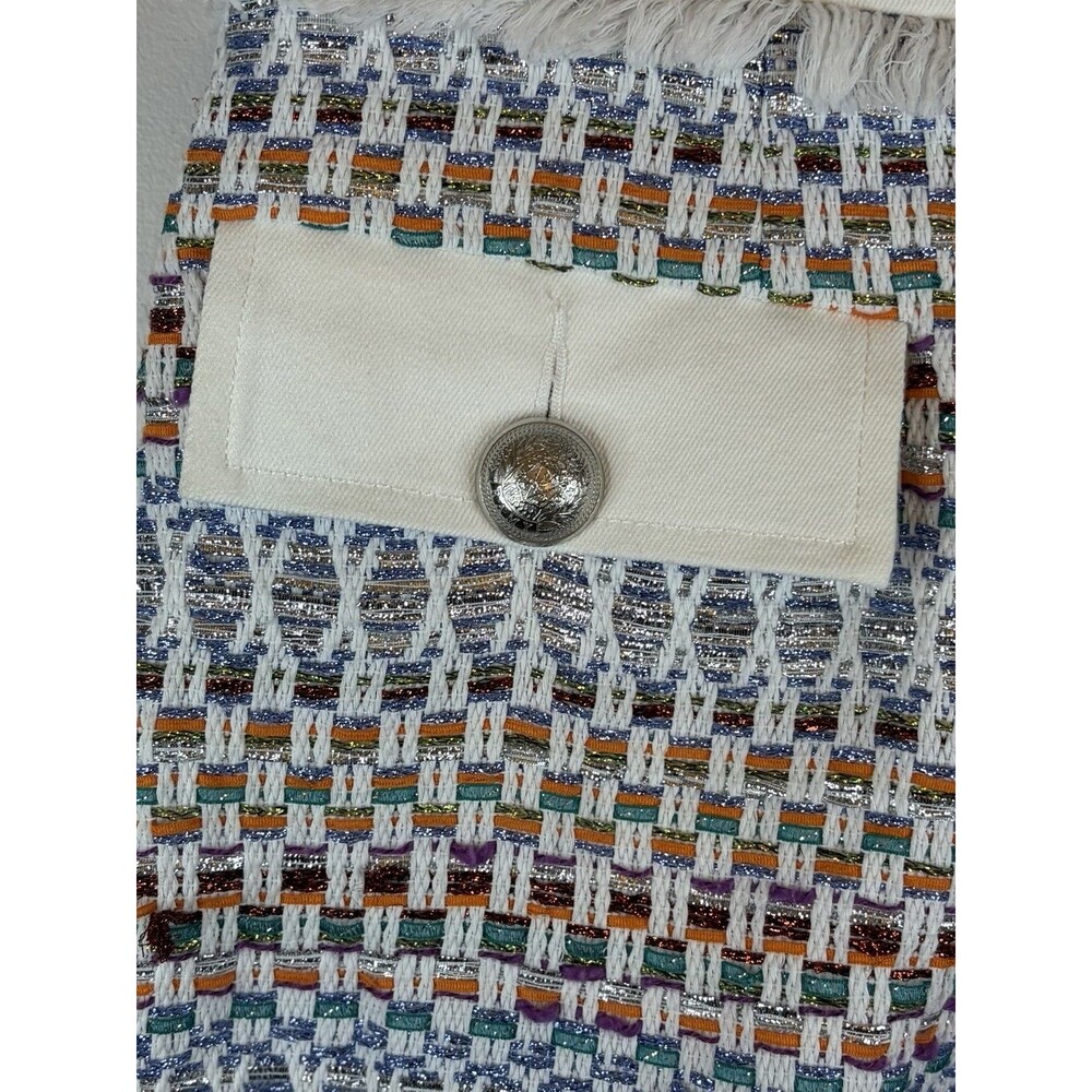 RAMY BROOK Bentley Multicolor Metallic Tweed Shorts 8 High Rise  Fringe Side Zip - Picture 5 of 16